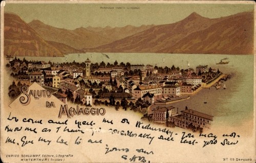 Litografia menaggio lago - litografia, di